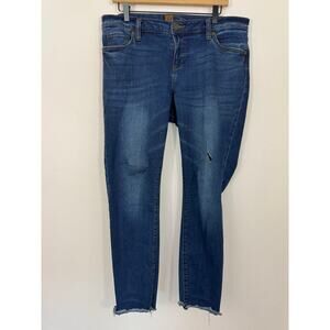 Kut from the Kloth Size 14 Mid Rise Skinny Jeans Raw Hem Distressed Denim